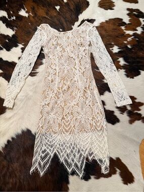 Charlotte Russe Ivory Floral Lace Midi Dress with Scalloped Hem